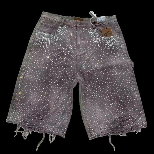 Retro Gothic Y2k Sweatpants Oversized Iron Diamond Pattern Denim Shorts for Men Hip Hop Punk Low Waist Gym Shorts Streetwear