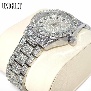 Luxury Jewelry Watch For Womens UNIGUET Fashion Small DialWaterproof Hip Hop Iced Diamond Quartz Wristwatch Small Size For Women
