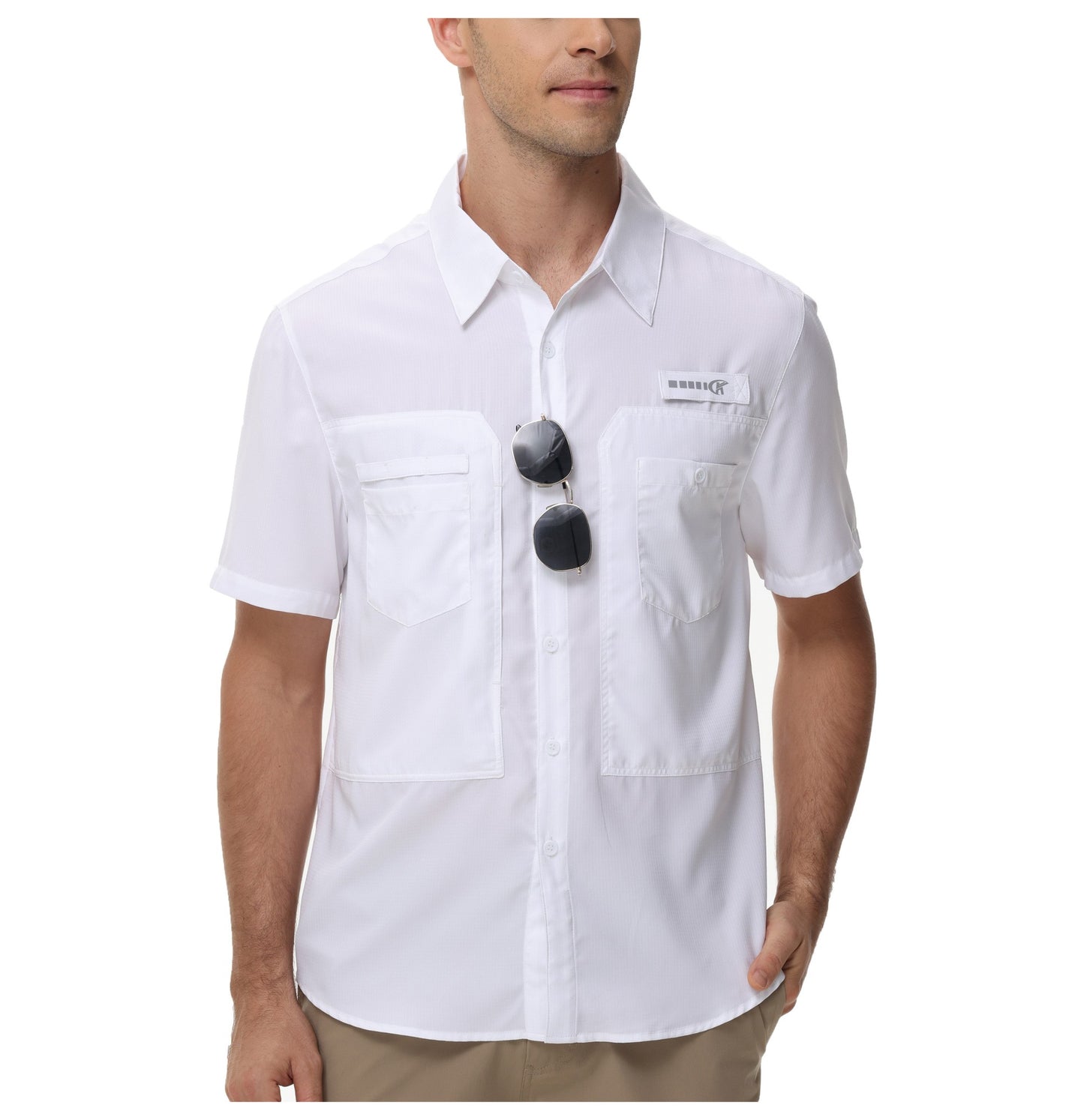 Summer Men's UPF 50+ Fishing Shirts, Casual Breathable Short Sleeve Cargo Fishing Shirt, Button Down Tactical Shirts Blouse