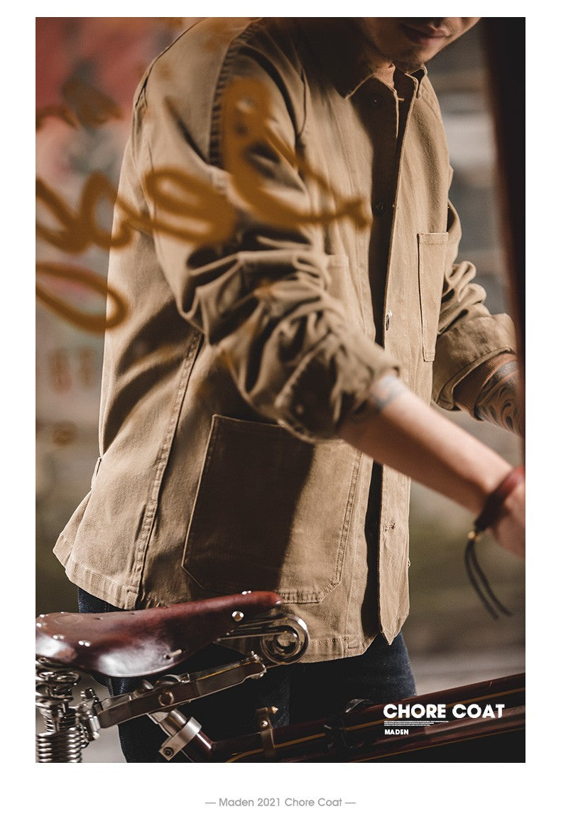 Maden Amekaji Jacket Men's American Casual Vintage 4 Pockets Jackets Outdoor Cotton Lapel Coats Uncle Fu Retro Fashion Outwear