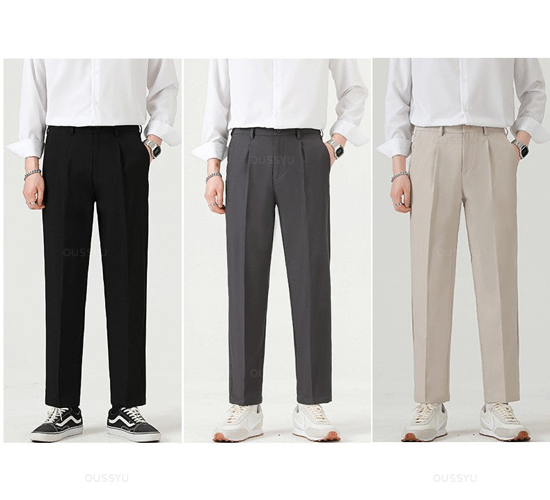 Brand Clothing Smooth Suit Pants Men Business Thin Formal Ankle Length Work Pant Korean Casual Long Trousers Male Oversized 40