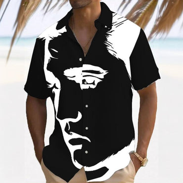 Simple Men's Shirt 3d Face Print Short Sleeve Shirts Beach Casual Clothing Loose Oversized Hawaiian Shirts For Men 2024 New Tops