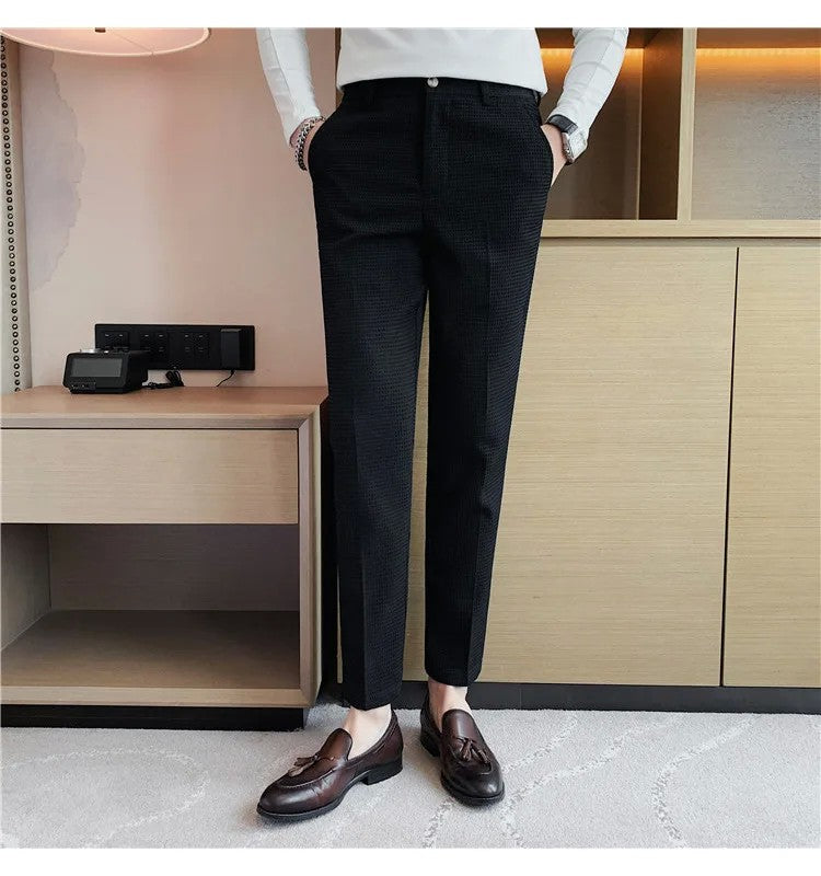 Men's Trendy High-end Feelslimming Plaid Suit Pants Casual Business Straight-leg Pants For Summer Lightweight Breathable