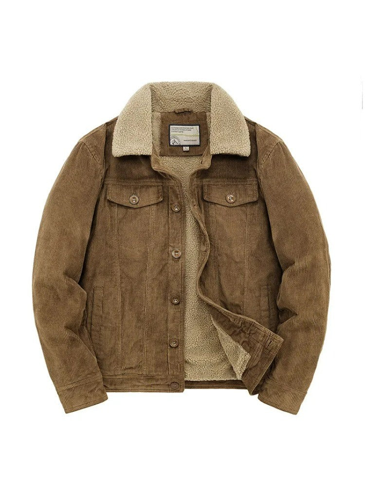Male Cotton Jackets Padded Warm Loose Parka Coat Corduroy Short Jacket Man Solid Fur Collar Windbreaker Winter Men Fleece Jacket