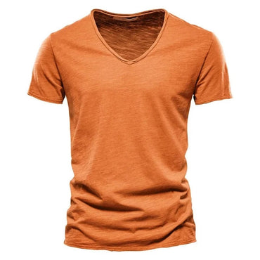 2024 hot summer men's new solid color V-neck pure cotton short sleeved T-shirt hot selling men's T-shirt top Men Mens