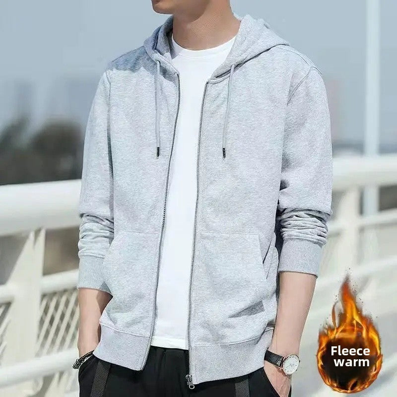 Men's Fleece-Lined Warm Jacket 2024 Autumn Winter New Cardigan Sports Top Casual Hooded Sweatshirt Regular Length China Origin