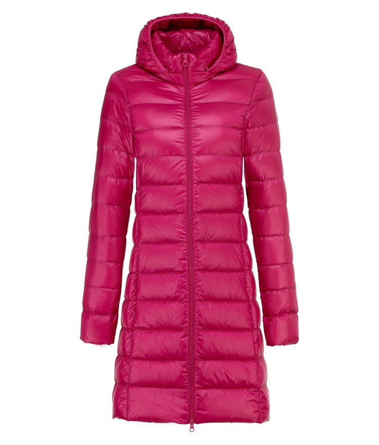 5XL 4XL Plus Long Down Jacket Women Winter Ultra Light Down Jacket Women With Hooded Down Coat Female Hat Detachable