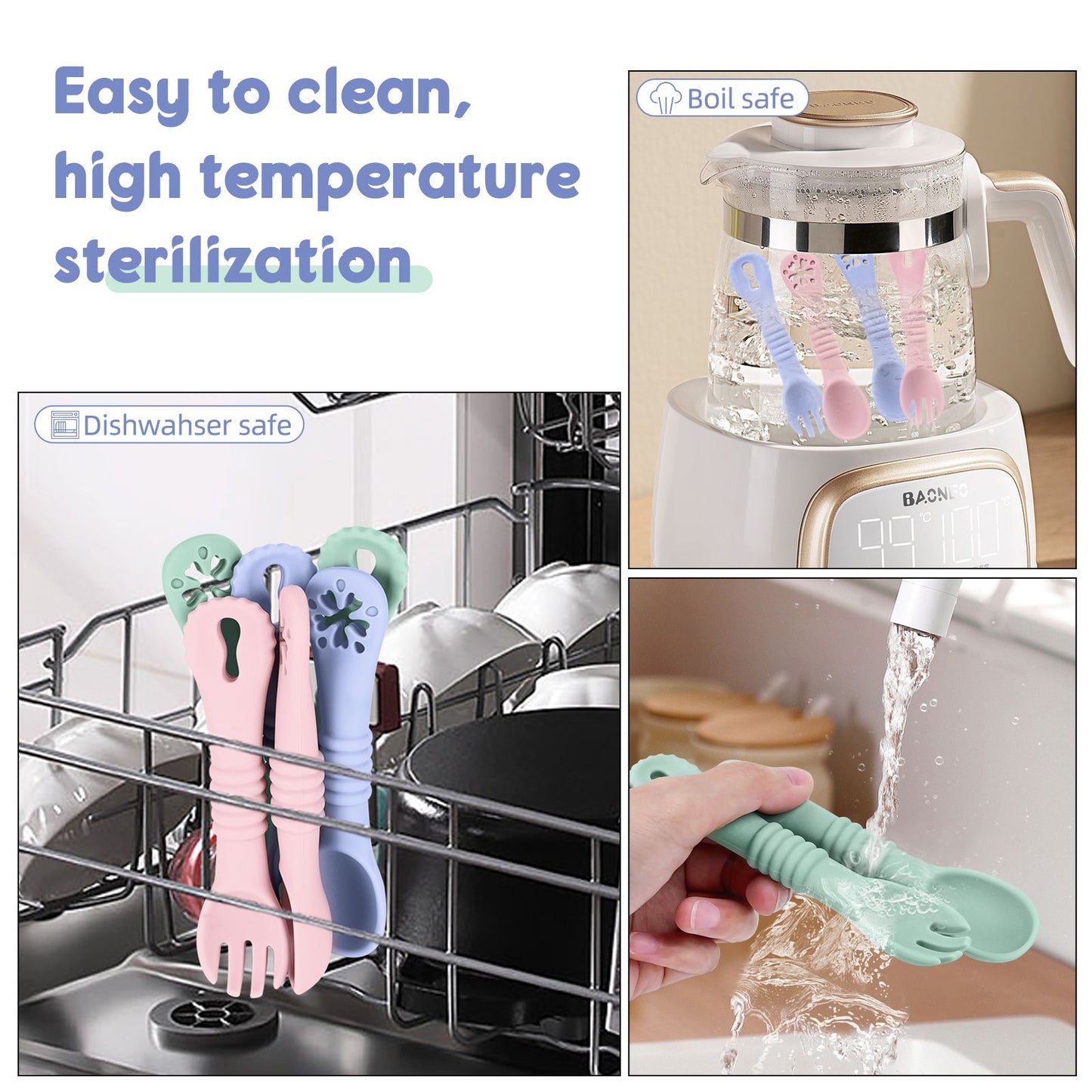 3Pcs Silicone Baby Feeding Bowl Set Learning Dishes Suction Bowl Feeding Spoon For Baby Toddler Training Bendable Chew Utensils