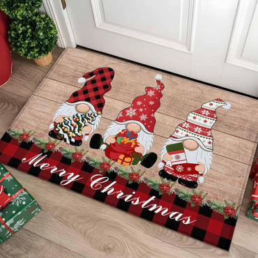 VIKAMA Christmas Gnome Doormat Winter Dwarf Front Door Mat Non-Slip Washable Entryway Rug Holiday Home Decor