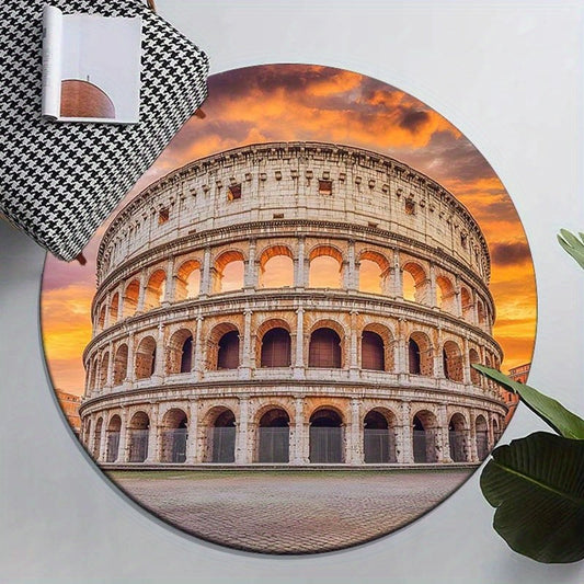 Round Crystal Velvet Rug Colosseum Rome Sunset Ancient Architecture Home Decor Floor Mat Living Room Bedroom Interior Design