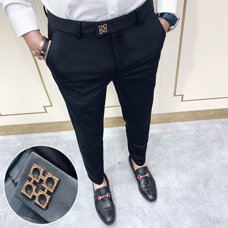 Spring 2025 Men Pants Korean Slim Fit Men Casual Ankle Length Pants Streetwear Men High Quality Black Gray Khaki Dress Suit Pant