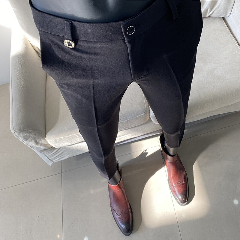 Men Suit Pant 2025 Autumn Solid Elastic Waist Dress Pants Calça Masculina Men Slim Business Office Social Ankle Length Trousers