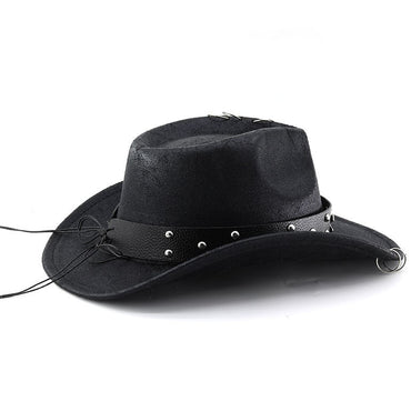 Unisex PU Leather Cowboy Hat - Western Style Panama Skull Belt for Party, Studded Metal Skeleton Festival Accessory