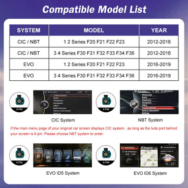 12.3inch Ultra Thin Screen For BMW 1/2/3/4 Series F20 F21 F22 F23 F30 F31 F33 F36 CIC/NBT/EVO Wireless CarPlay Multimedia Radio