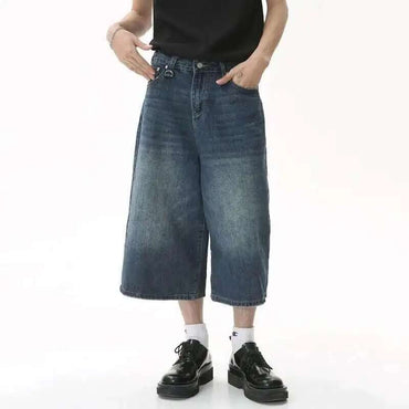 IEFB Korean Style Vintage Men's Jeans Summer Loose Male Wide Leg Knee Length Shorts New Washed Fashion Short Denim Pants 9A8825