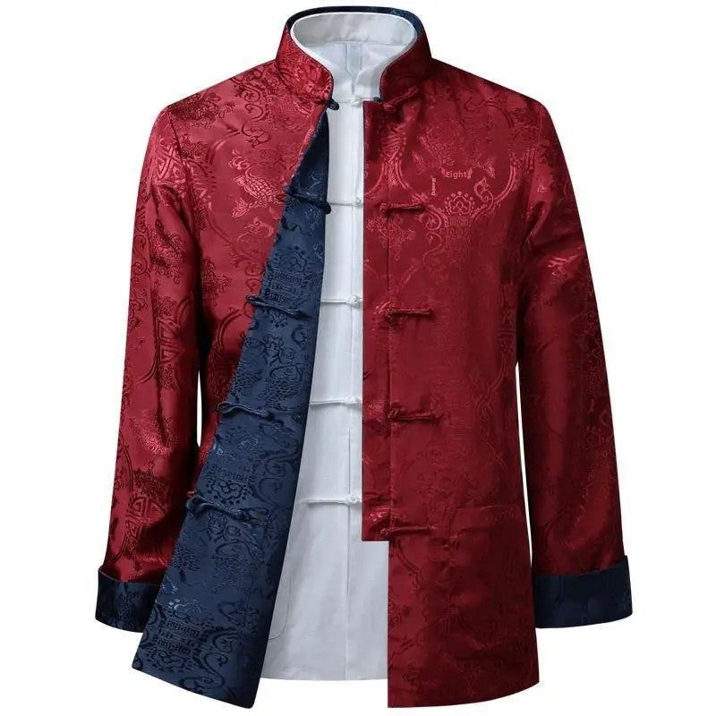 Spring Autumn Double-Sided Wearable Vintage Blazer Jacket Men's Casual Chinese Style Middle-Aged And Elderly Fashion Outerwear