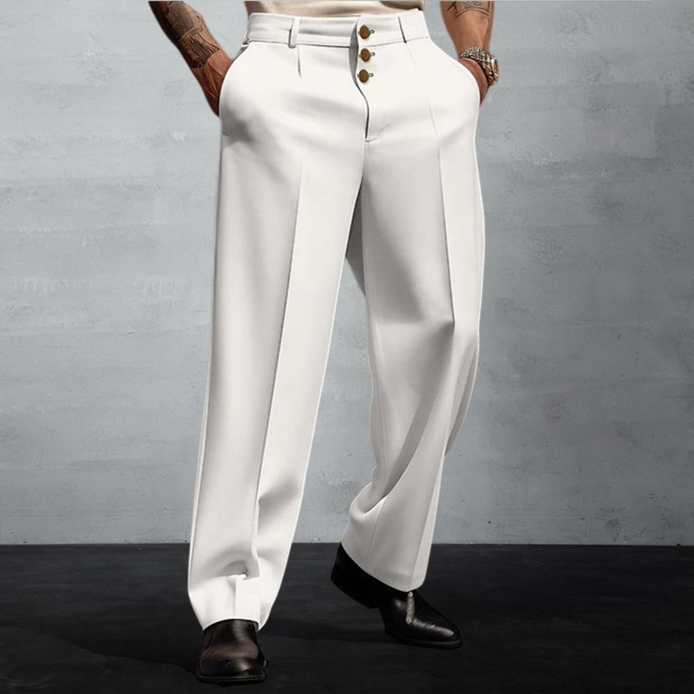 Men Suit Pants Elegant Men's Business Suit Pants with Straight Loose Fit Soft Pockets Button Closure Mid Waist Formal for Office