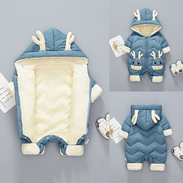 OLEKID 2025 Baby Winter Snowsuit Plus Velvet Thick Baby Boys Jumpsuit 0-2 Years Newborn Romper Baby Girls Overalls Toddler Coat