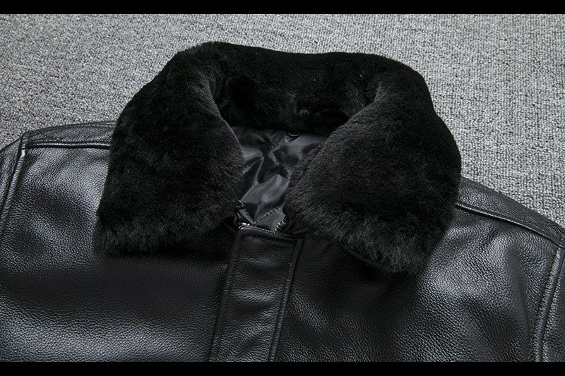 Air Force Flight Jacket Fur Collar Genuine Top Layer Cow Leather Jacket Men Black Brown Cow Coat Men's Winter Jacket ?? ??