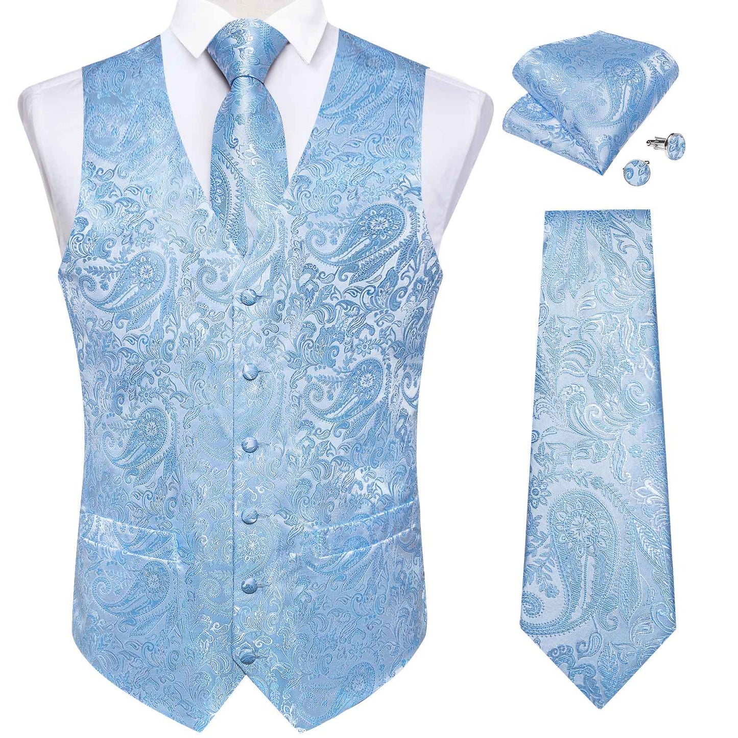 Luxury Paisley Men's Suit Vest Black Pink Red Wedding Prom Tuxedo Waistcoat Necktie Handkerchief Cufflink Sleeveless Jacket Vest