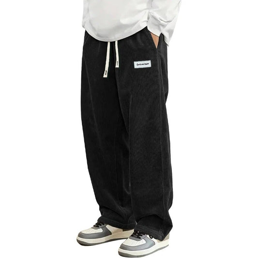 Animal Game Outdoor Mens Corduroy Casual Pants Loose Fit Baggy Pants Straight Sweatpants Elastic Waist Drawstring Streetwear