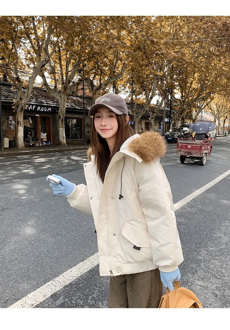 Winter Solid Long Sleeve Hooded Down Cotton Coat Tops Korean Women's Single Breasted Zipper Hooded Cardigan Short Jacket Thick