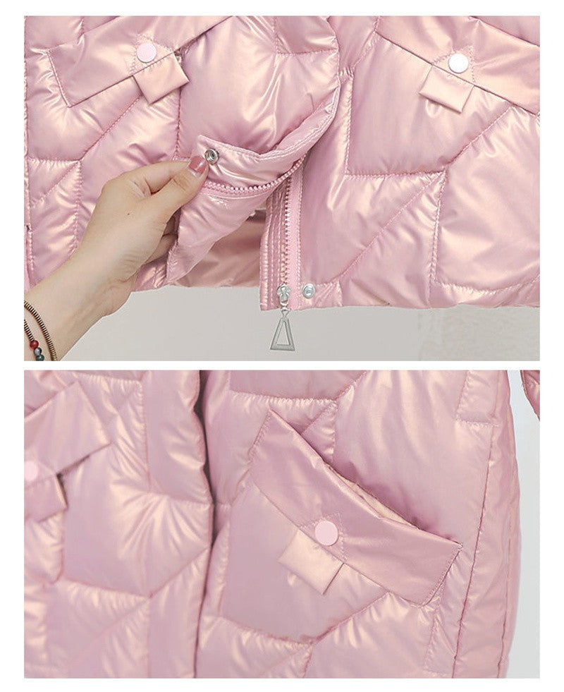 Women Jacket Winter Parkas Female 2023 New Glossy Down Cotton Jackets Stand Collar Casual Warm Parka Short Coat Female Outwear