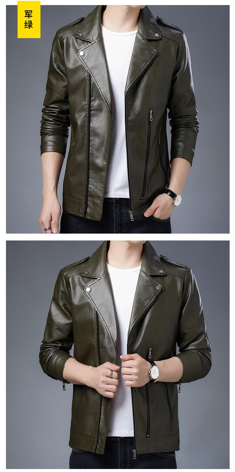 Men's Black PU Leather Jacket Men's Zipper Leather Jacket Vintage Men's Leather Jacket Men's Leather Motorcycle Jacket