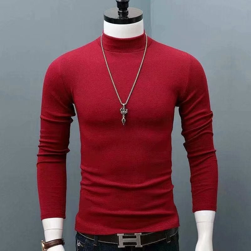 Hot Winter Warm Men Mock Neck Basic Plain T-shirt Blouse Pullover Long Sleeve Top Male Outwear Slim Fit Stretch Fashion Sweater