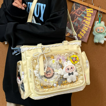 New Japanese Style Transparent Crossbody Bag Cute Candy Color Commuting Shoulder Bag for Girls Simple and Casual Texture Ita Bag