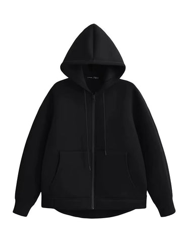 HH Autumn Winter Women's Zipper Hoodie Coat High Street Double Pockets Oversize Jakcet Loose Sweatshirts Outerwear Top