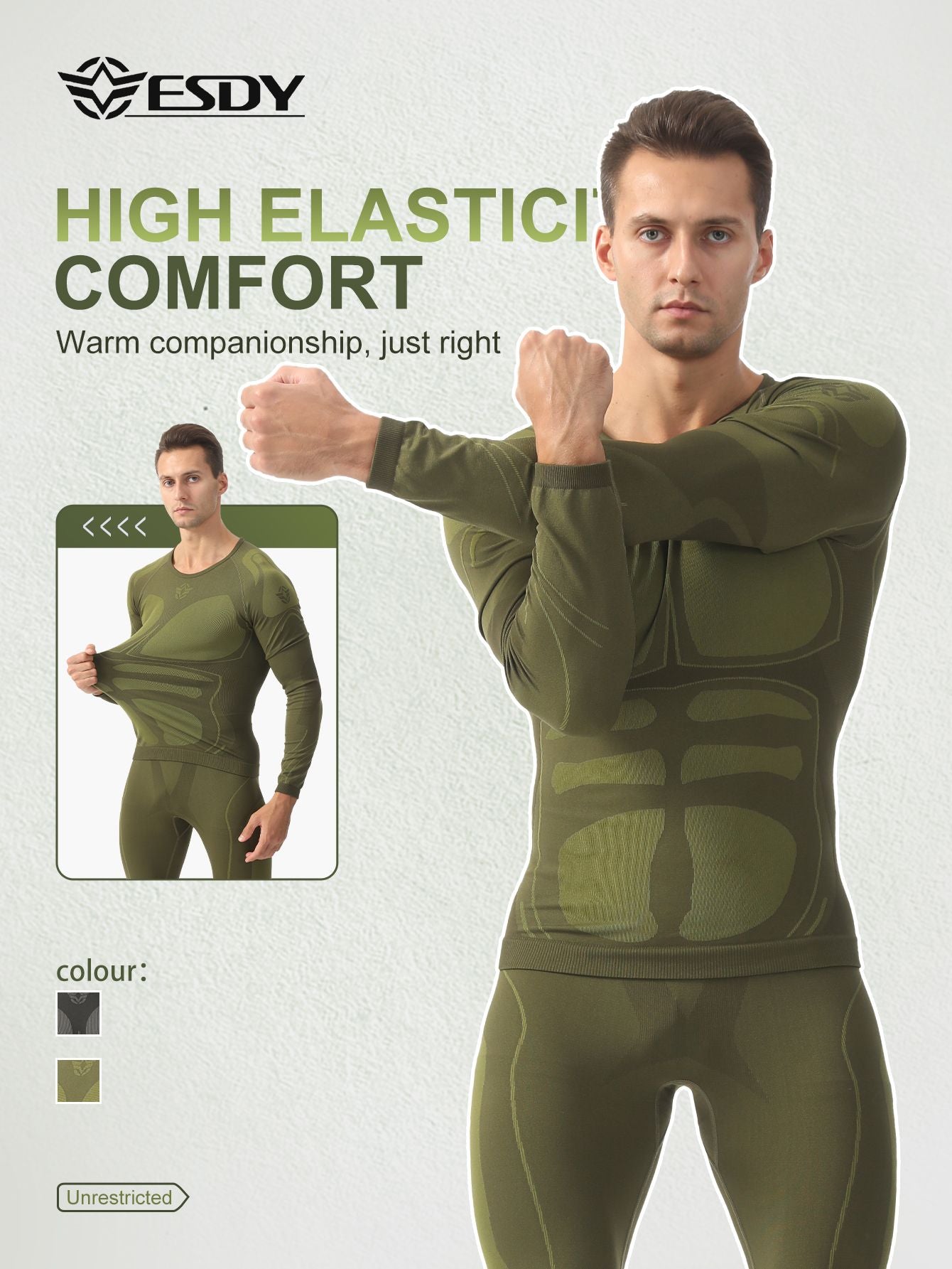 Esdy Men's Thermal Underwear Set Seamless Seamless Self-Heating Warmth Locking Thickened Underwear Yoga Mountaineering Hiking Ski Sports Base Set