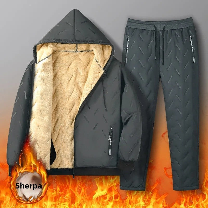 Men's Winter Lamb Velvet Jacket Fleece Lined Cotton Suit Hooded Loose plus Size Warm Cotton Coat Thermal Cotton Clothing