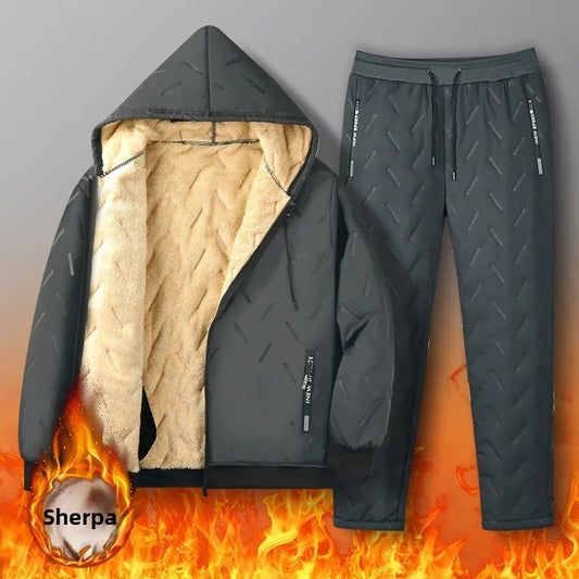 Men's Winter Lamb Velvet Jacket Fleece Lined Cotton Suit Hooded Loose plus Size Warm Cotton Coat Thermal Cotton Clothing