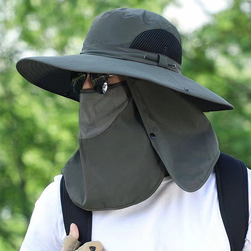 Chapéu Pescador Masculino de Verão com Lenço de Pescoço, Proteção Solar, Montanhismo, Pesca, Respirável, com Lenço Protetor de Sol