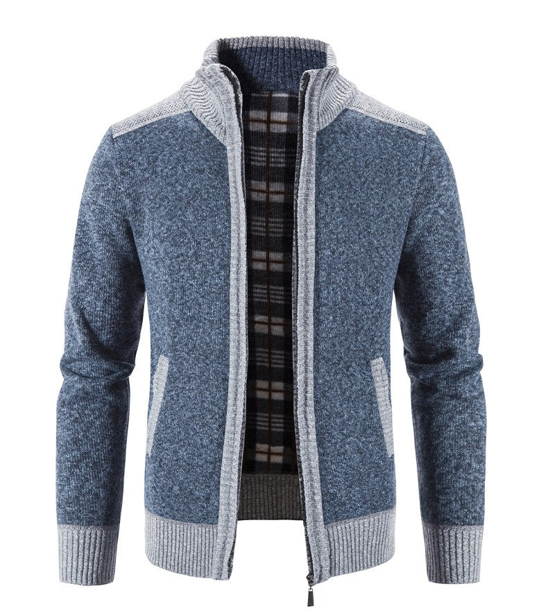 New Winter Men's Patchwork Jacket Knitted Coat Fashion Cardigan Outerwear Long Sleeves Casual Thick Slim Warm Zipper Coats