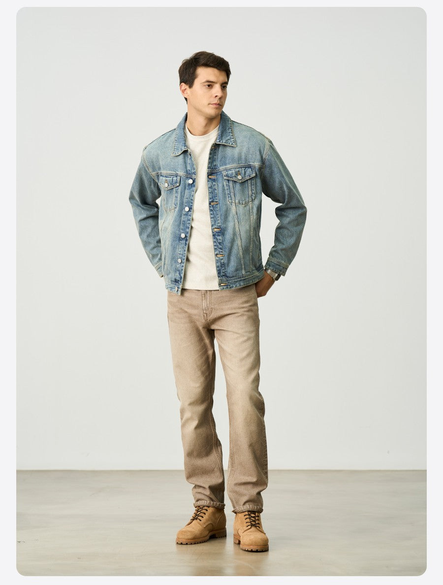 SIMWOOD 2025 Autumn New Oversize 12.5oz Classical Denim Jackets Men Washed Vintage Casual Jacket
