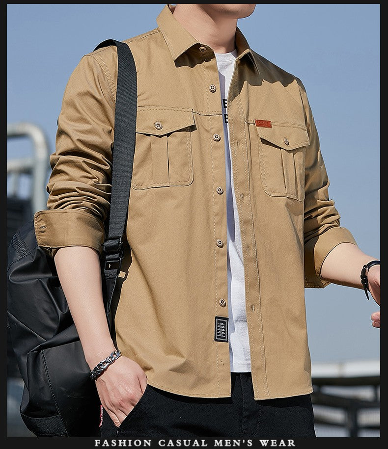 100% Cotton New Cargo Shirt for Men Long Sleeve 2 Pocket Shirts Outdoor Casual Blouses High Quality Clothing Overshirt