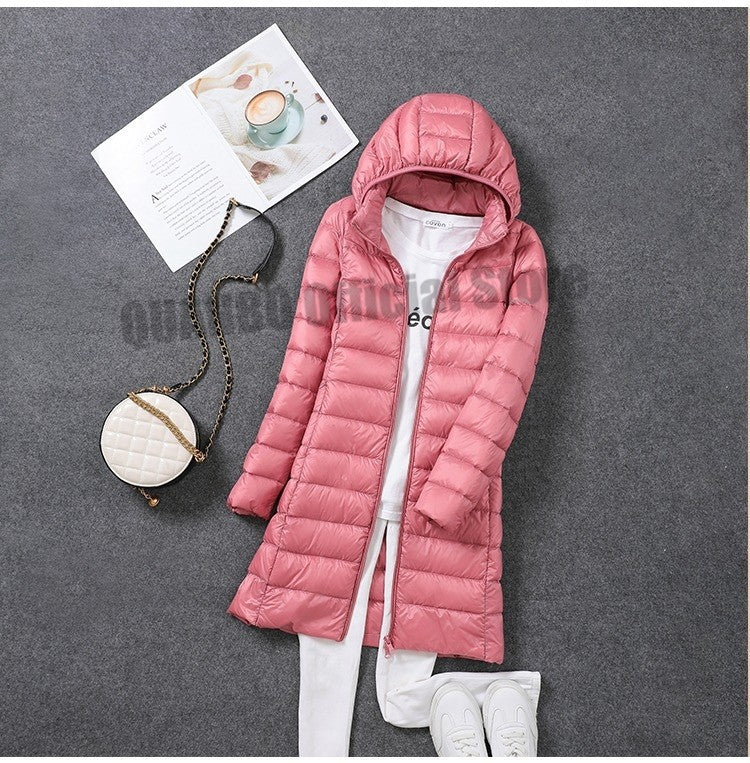 Women Ultra Lightweight Packable Long Puffer Jacket 2023 New Autumn Winter Warm Hat Detachable Hooded Female Coat Parka 5XL 7XL