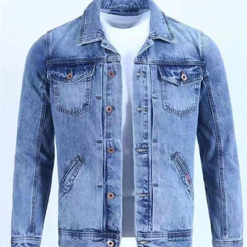 Blue Male Jean Coats Button Pocket Men's Denim Jacket Autumn Cowboy G Winter Oversize Branded Size L Outwear Clothing New in Y2k
