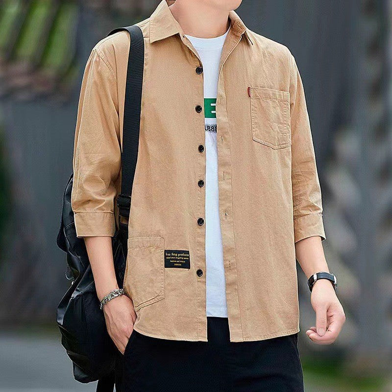 Men shirts Summer Men's clothing Short-Sleeved shirts & blouses Daily Solid Color Stand-Up Collar Casual Beach Style Male Shirt