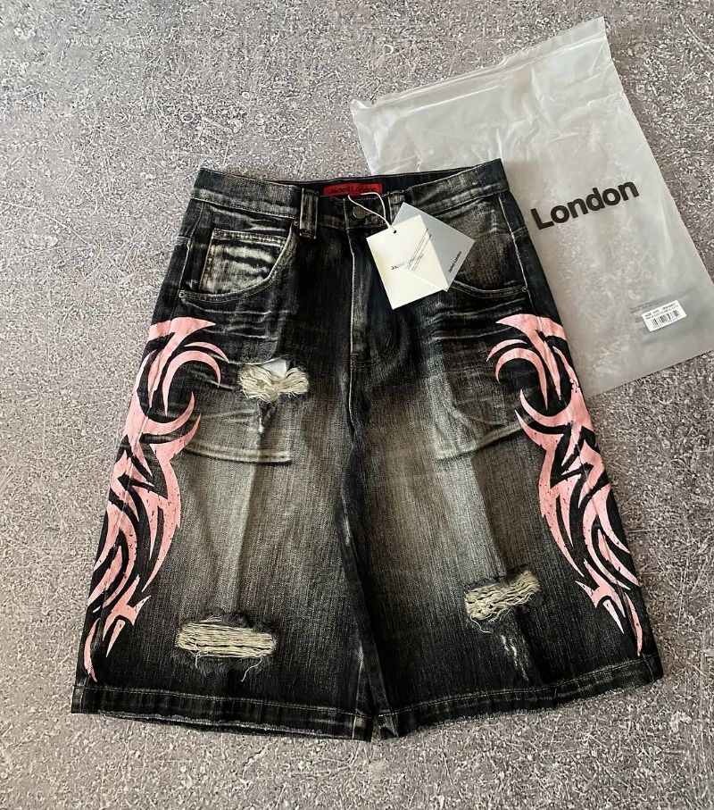 Y2K New Popular Denim Shorts Patch Vintage Shorts Men Women Street Hip Hop Fashion Harajuku Punk Loose High Waist Wide Leg Pants