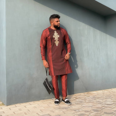 2025 African Traditional Men's Suit Luxury Casual Loose Two Piece Set Holiday Wedding Kaftan Fashionable Ethnic Men's Clothing