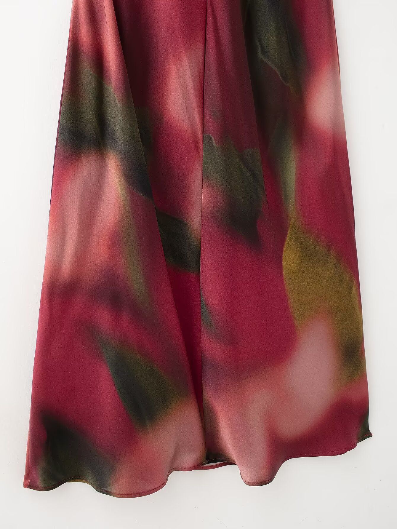 2025 RARA Spring New Women's Round Neck Waist Silk Satin Texture Printed Midi Dr