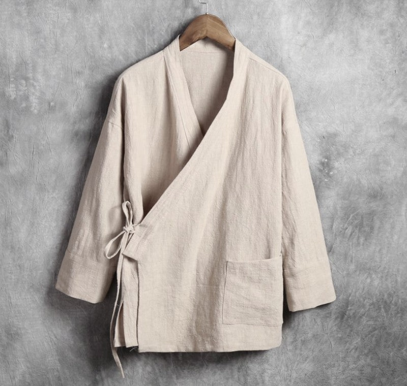 Men's linen vest Men's shirt Long sleeved Chinese official collar Traditional Kung Fu Tang casual social shirt Plus size shirts