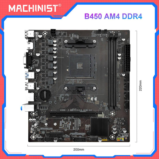 Placa-mãe MACHINIST B450 Processador AMD Memória DDR4 Dual-channel Placa principal AM4 NVME M.2 (Compatível com CPU Ryzen 5500 5600 5600G)