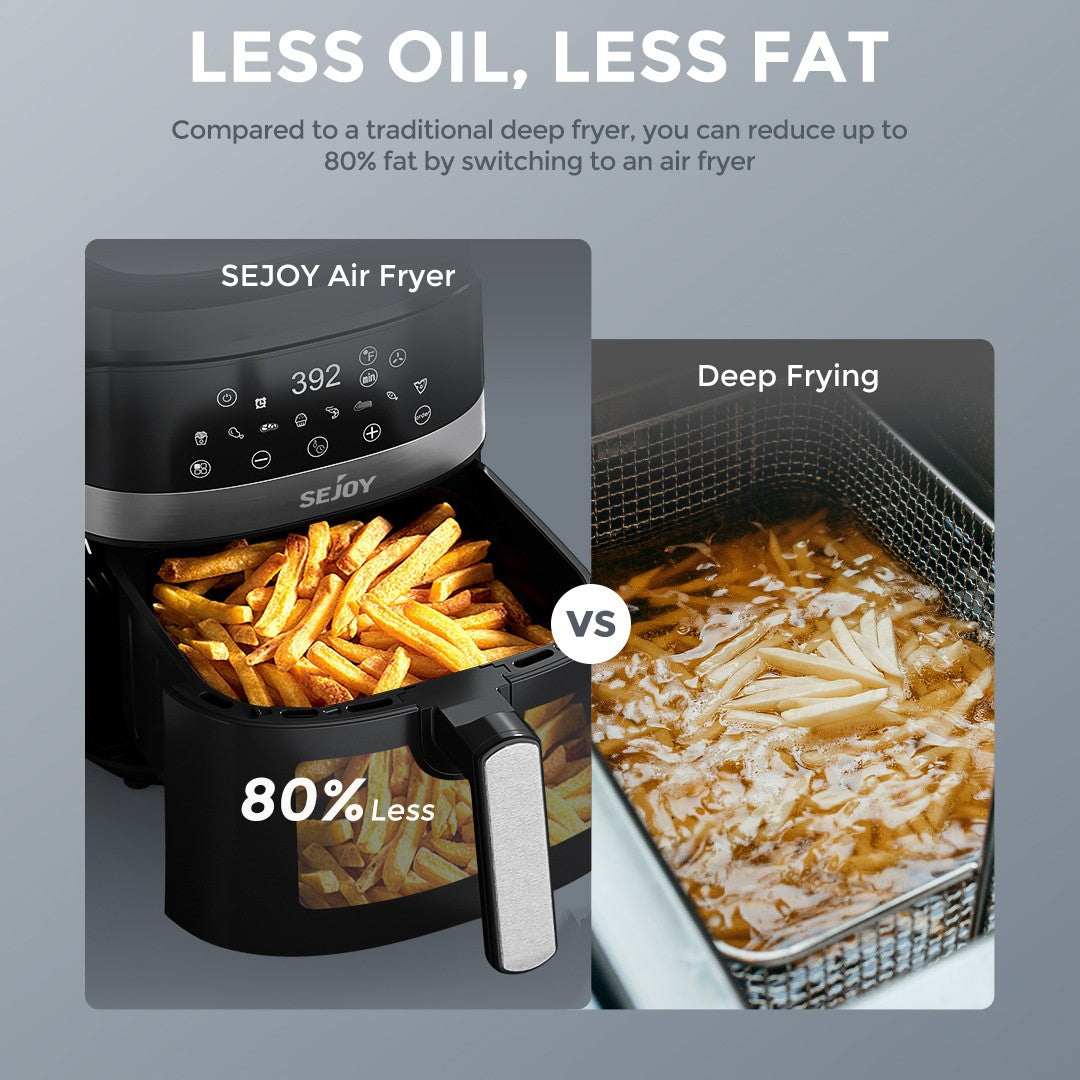 Fritadeira de ar 8 em 1, 6 litros, Forno elétrico de fritura quente sem óleo, Assar, Grelhar, Cozer, Desidratar e Manter os alimentos aquecidos, 120V