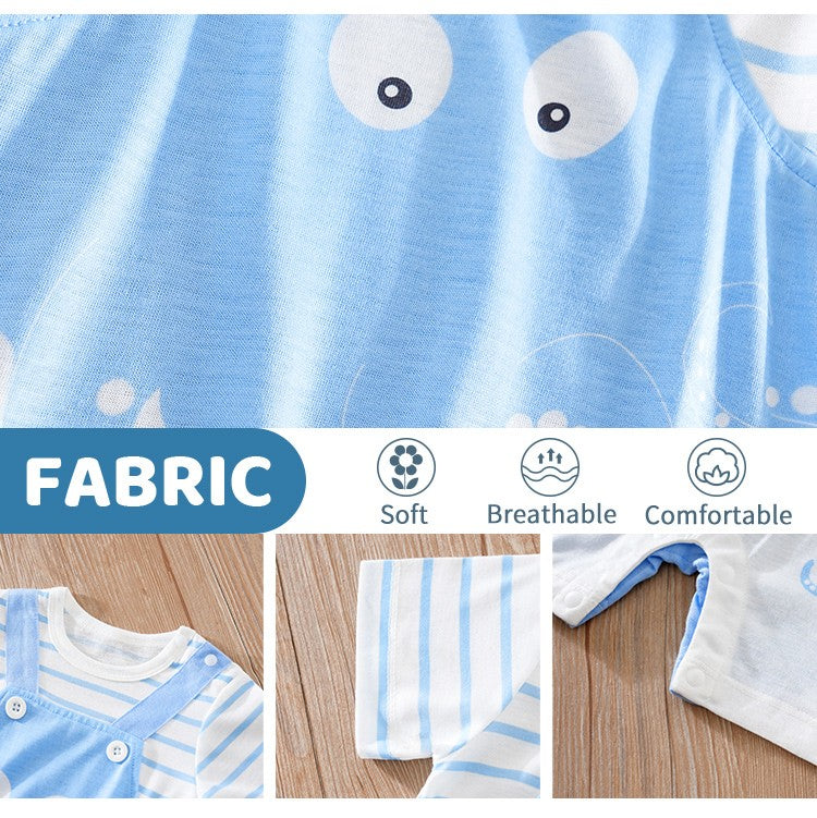 0-18 Baby Jumpsuit Cute Cartoon Strap Octopus Casual And Comfortable Soft Boy And Girl Summer Short Sleeved Newborn Clothes