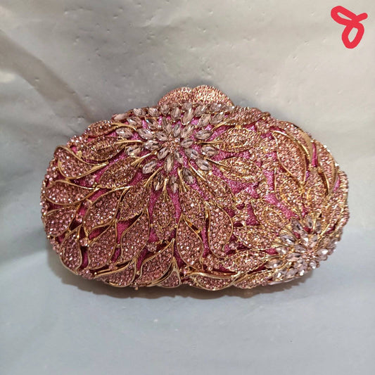 Luxury Women Pink Flower Clutch Bags Stone Evening Bags Bridal Rhinestone Handbags Wedding Clutches Bags Dinner Minaudiere Purse