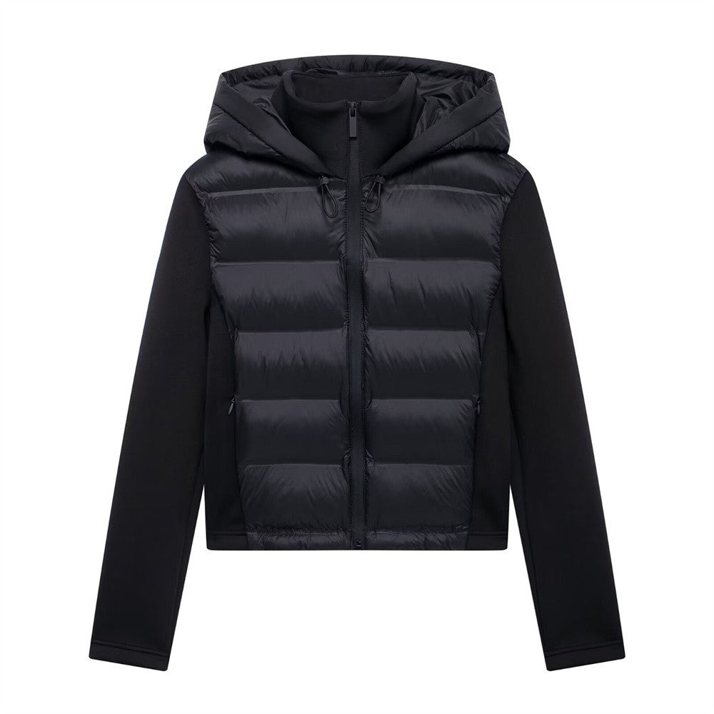 UNIZERA slim fit zipper hooded short warm jacket autumn and winter new product long sleeved solid color women's cotton jacket